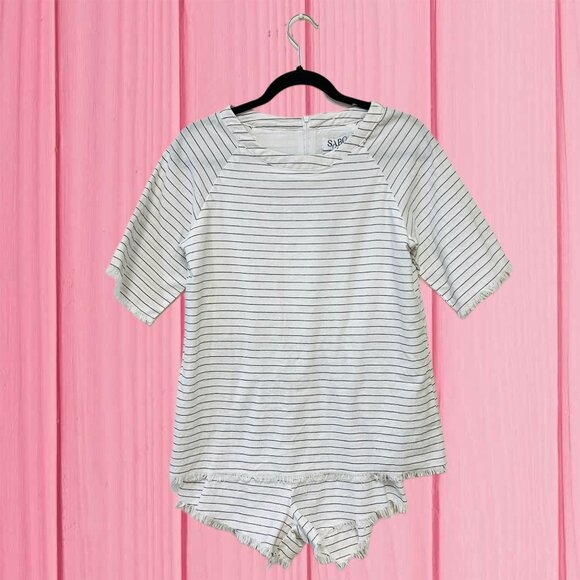 SABO Striped Short Romper Shirt & Short Ripped Hem One Piece Jumpsuit Summer - Picture 1 of 11